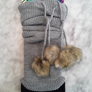 Grey and brown pom pom leg warmers NWT